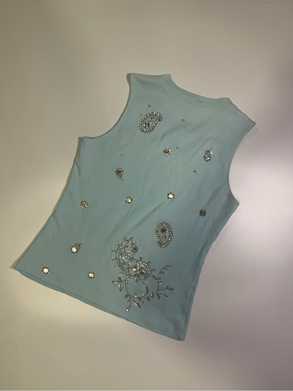 vintage christian dior teal blue embroidered beaded paisley tank - Picture 6 of 6
